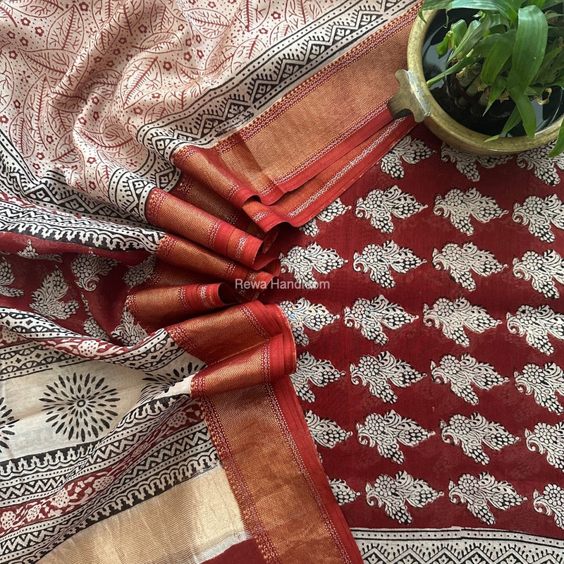 Maheshwari Bagh Print Top-Dupatta Set