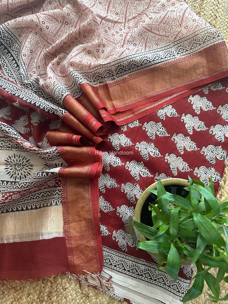 Maheshwari Maroon Bagh Print Top-Dupatta Set BTD029