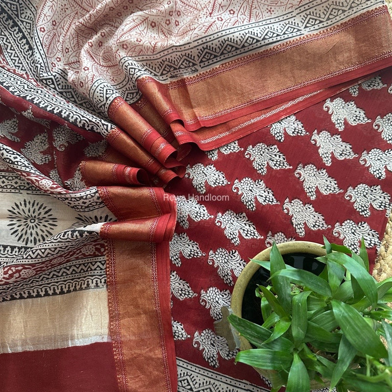 Maheshwari Maroon Bagh Print Top-Dupatta Set BTD029