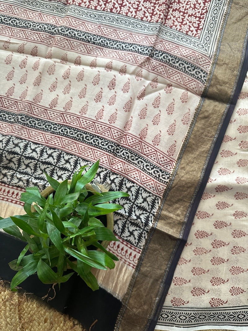 Maheshwari Off White Bagh Print Top-Dupatta Set BTD06