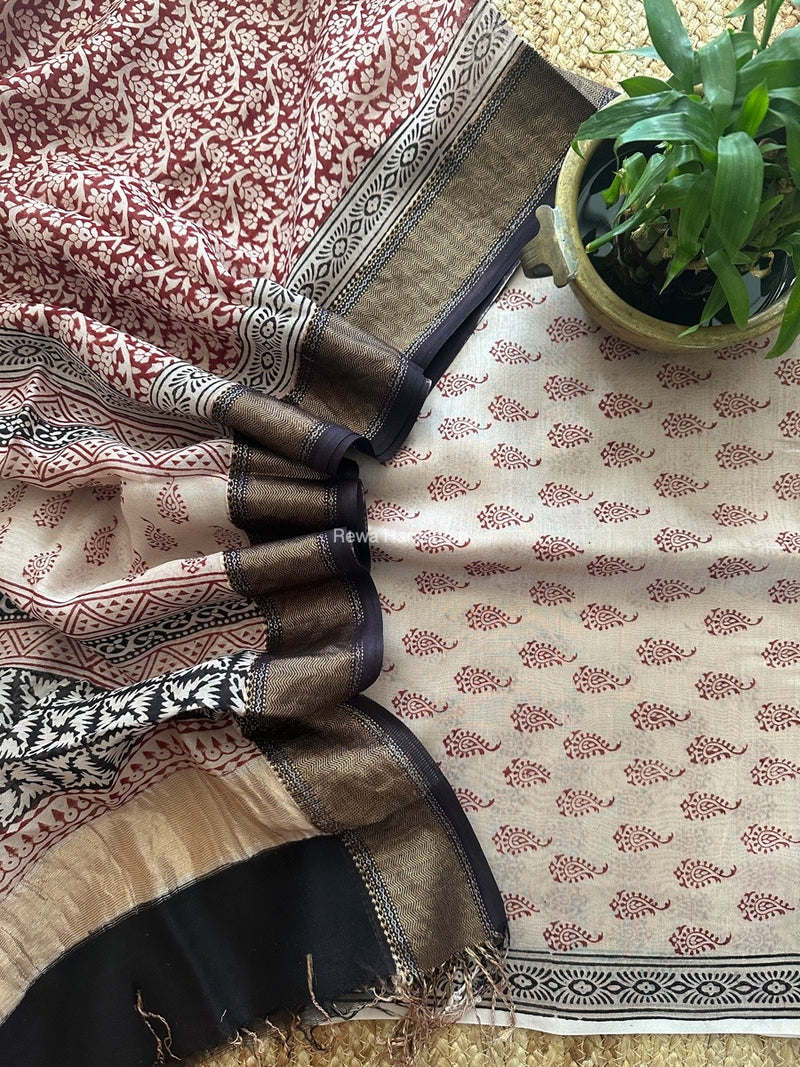 Maheshwari Bagh Print Top-Dupatta Set