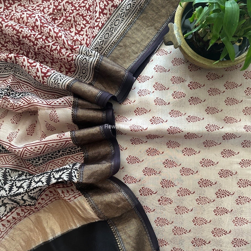 Maheshwari Bagh Print Top-Dupatta Set