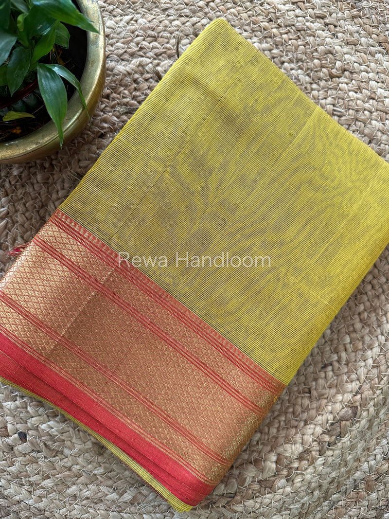 Maheshwari Mustard Yellow Tissue Silk Saree TBS010