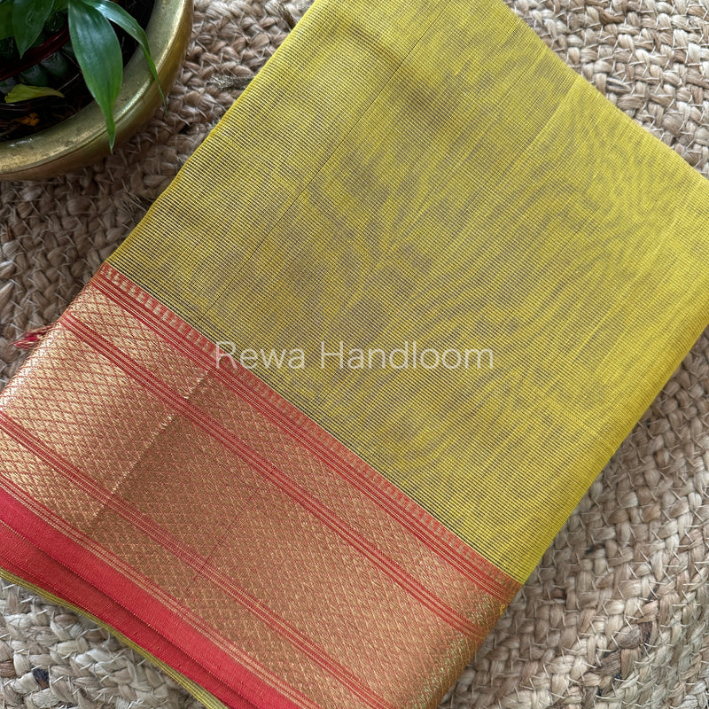 Maheshwari Mustard Yellow Tissue Silk Saree TBS010