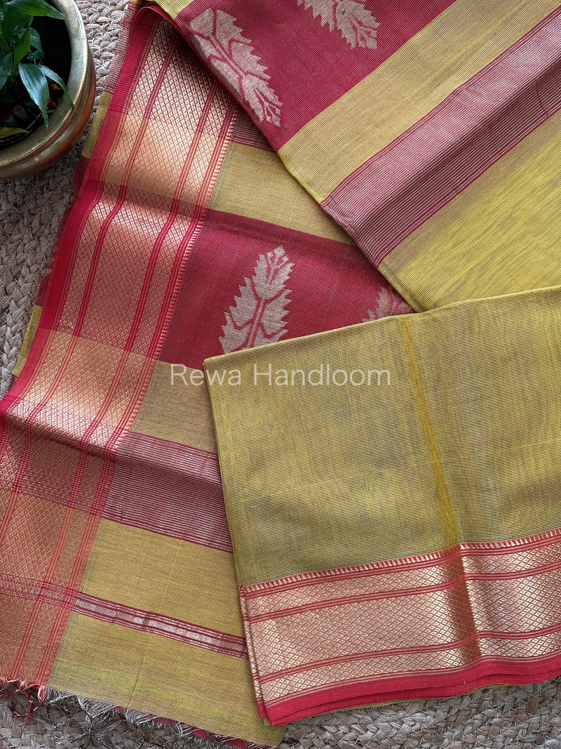 Maheshwari Mustard Yellow Tissue Silk Saree TBS010