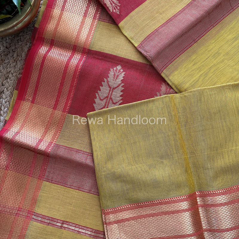Maheshwari Mustard Yellow Tissue Silk Saree TBS010