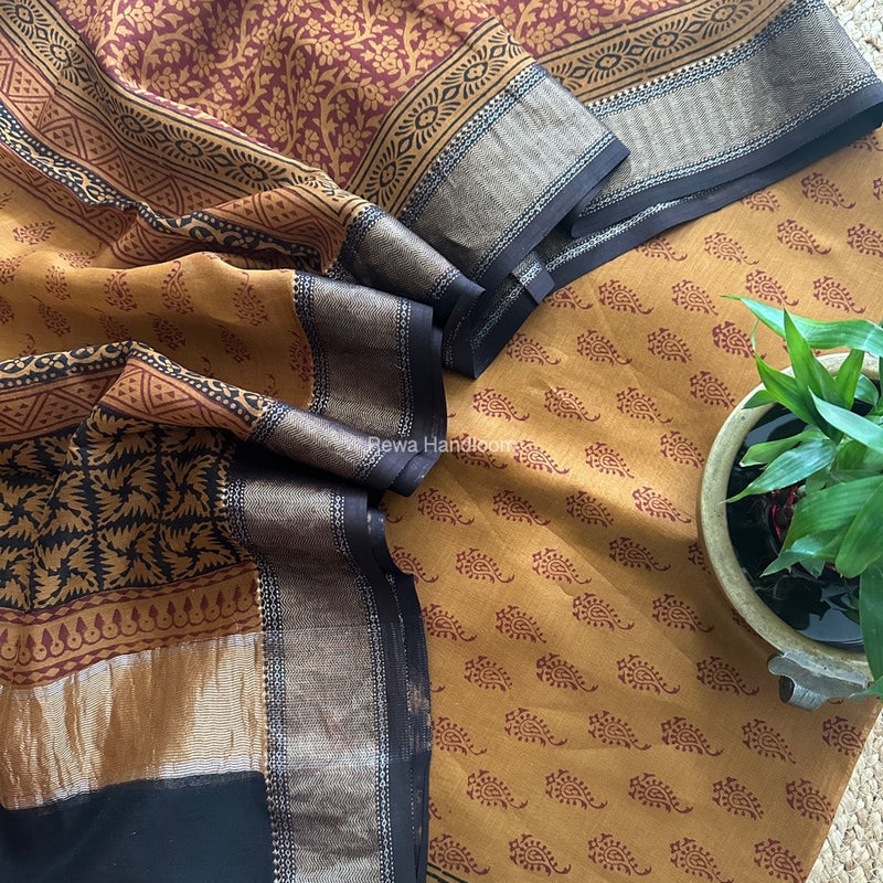 Maheshwari Rust Bagh Print Top-Dupatta Set BTD013