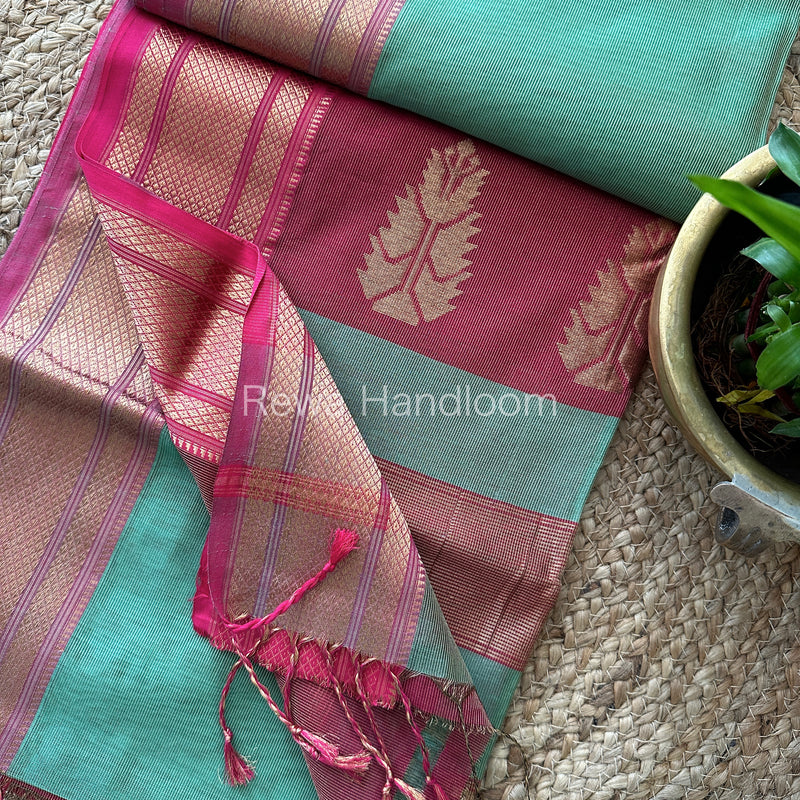 Maheshwari Sea Green Tissue Silk Saree-TBS03