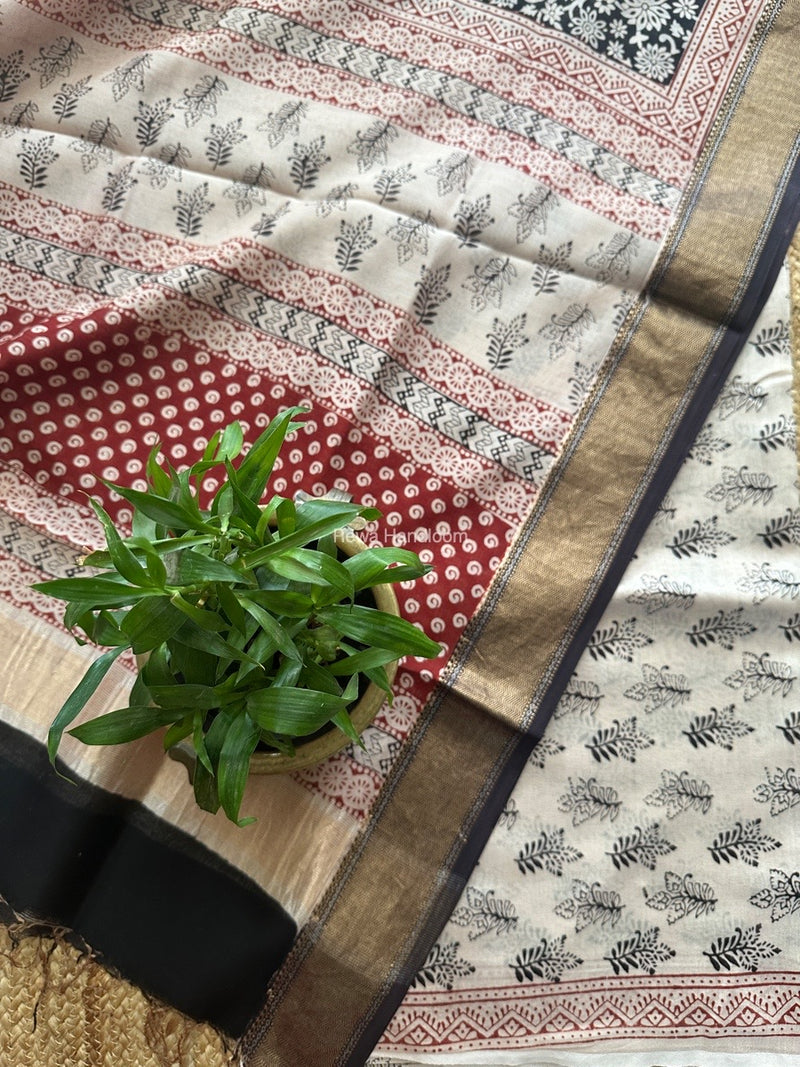 Maheshwari White Bagh Print Top-Dupatta Set BTD014