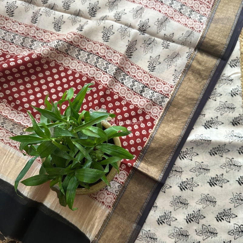 Maheshwari White Bagh Print Top-Dupatta Set BTD014