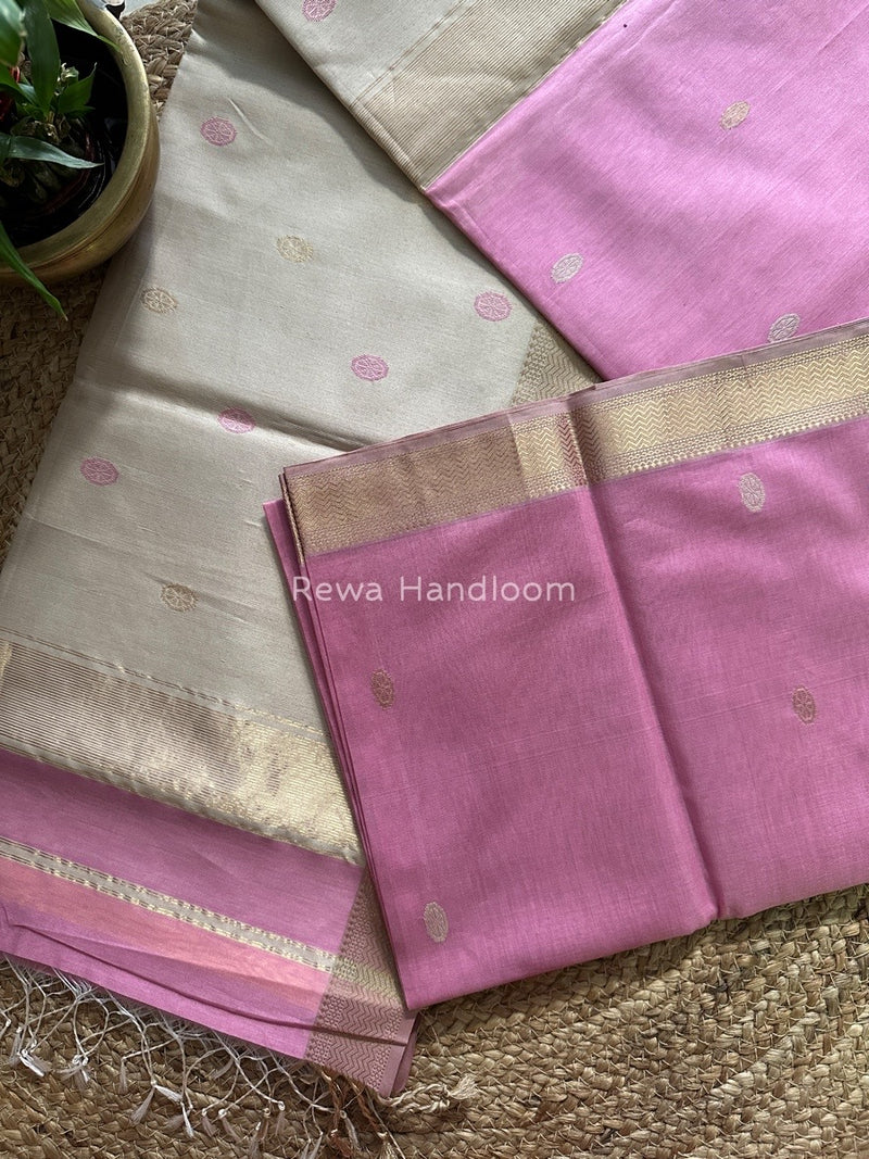 Maheshwari Baby Pink Zari Butti Saree SBT048