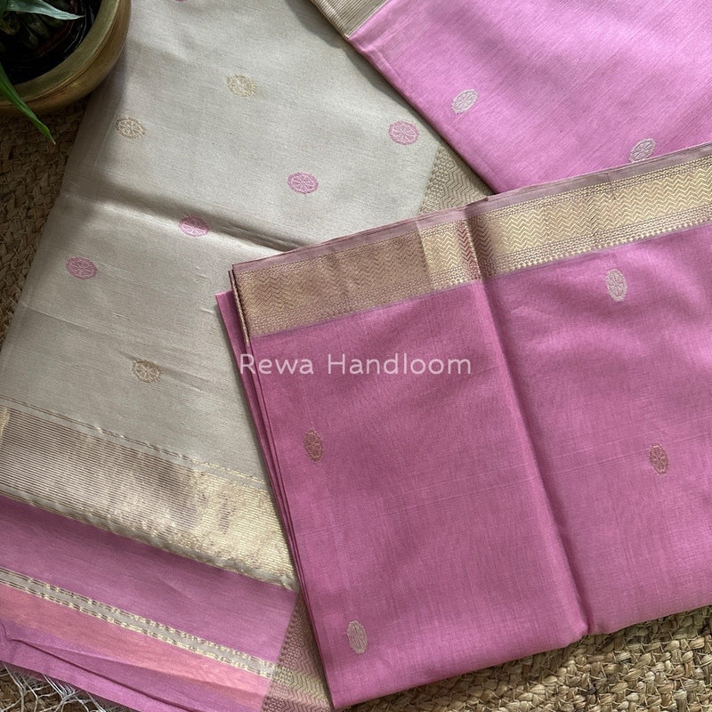 Maheshwari Baby Pink Zari Butti Saree SBT048