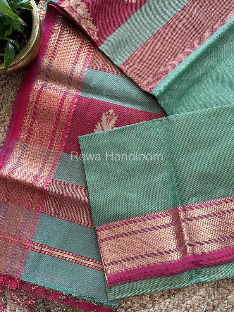 Maheshwari Sea Green Tissue Silk Saree-TBS03