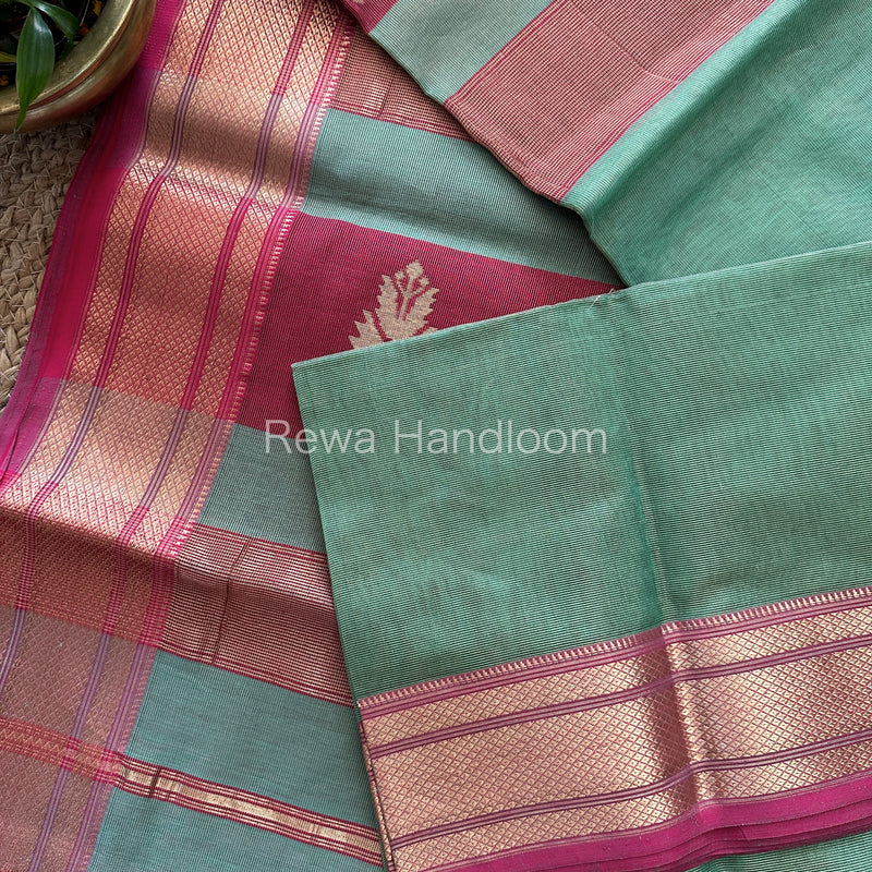 Maheshwari Sea Green Tissue Silk Saree-TBS03