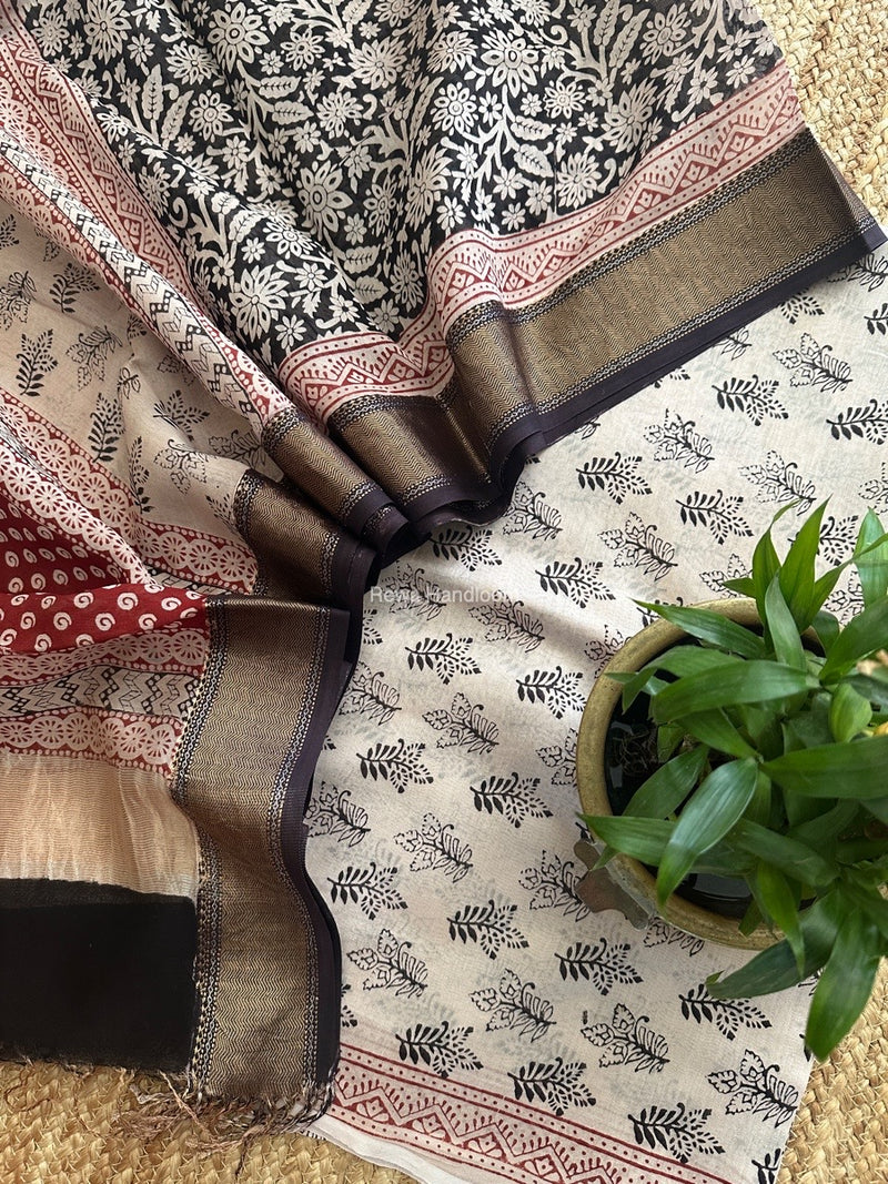 Maheshwari White Bagh Print Top-Dupatta Set BTD014