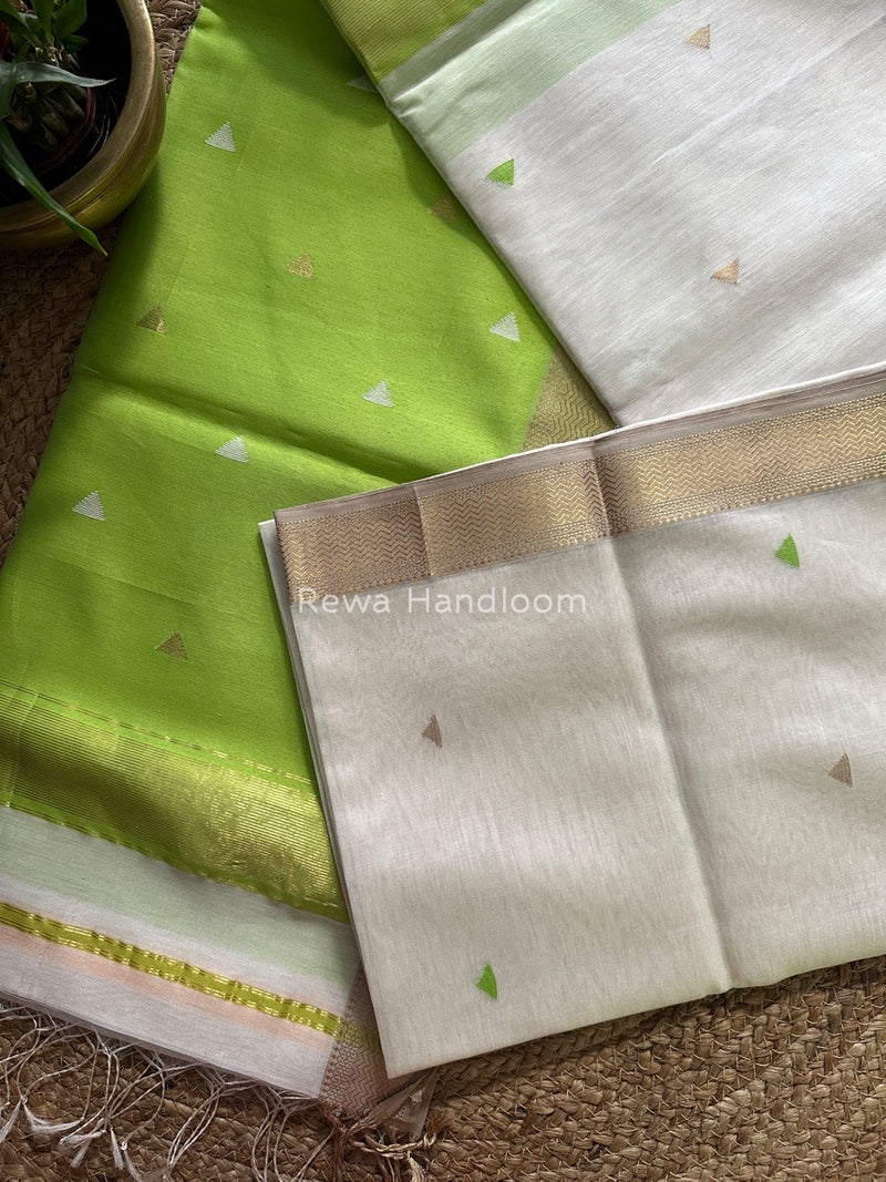 Maheshwari White Zari Butti Saree SBT046