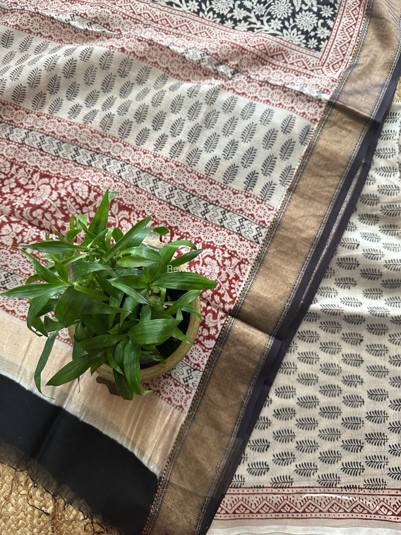 Maheshwari White Bagh Print Top-Dupatta Set BTD011