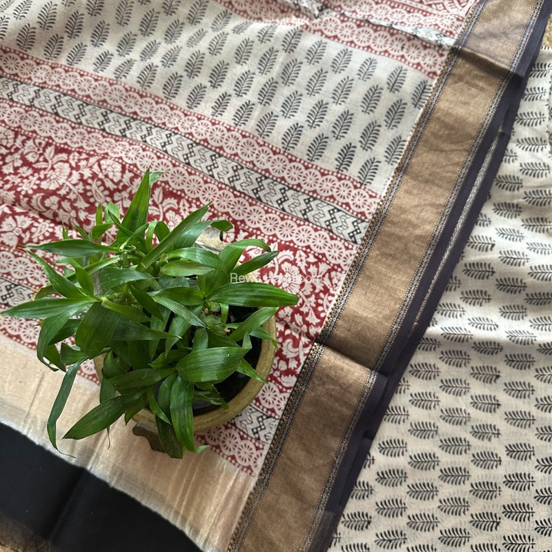 Maheshwari White Bagh Print Top-Dupatta Set BTD011