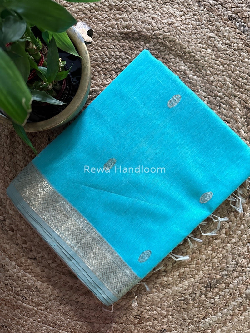 Maheshwari Sky Blue Zari Butti Saree SBT049