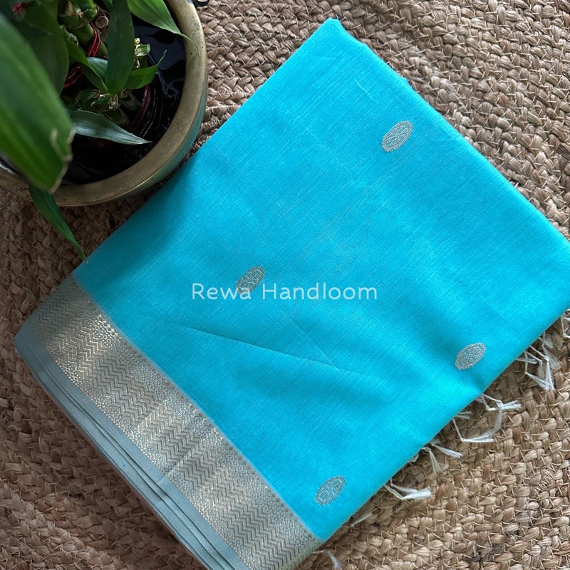 Maheshwari Sky Blue Zari Butti Saree SBT049