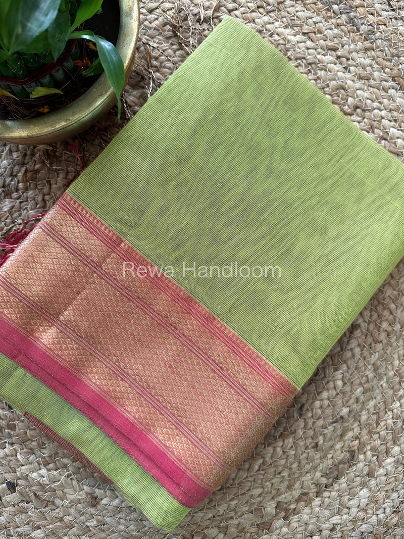 Maheshwari Parrot Green Tissue Silk Saree TBS06