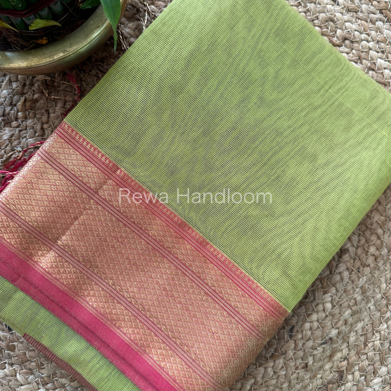 Maheshwari Parrot Green Tissue Silk Saree TBS06