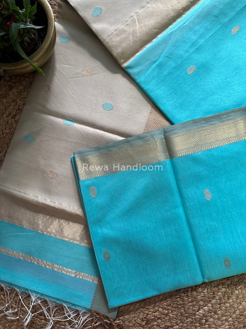 Maheshwari Sky Blue Zari Butti Saree SBT049