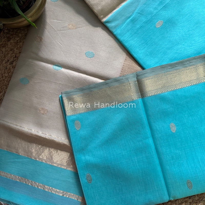 Maheshwari Sky Blue Zari Butti Saree SBT049