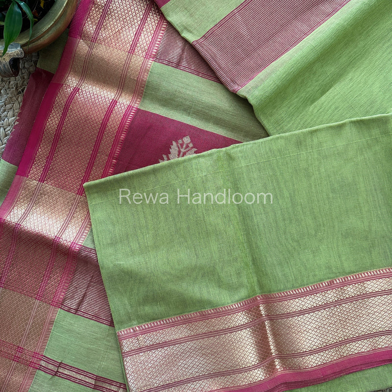 Maheshwari Parrot Green Tissue Silk Saree TBS06