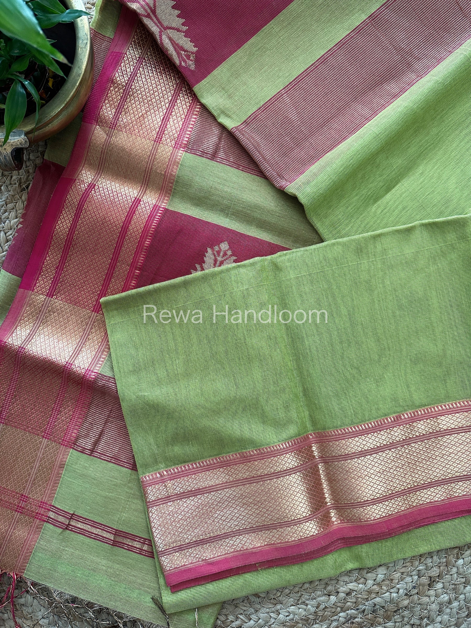 Maheshwari Parrot Green Tissue Silk Saree-TBS06