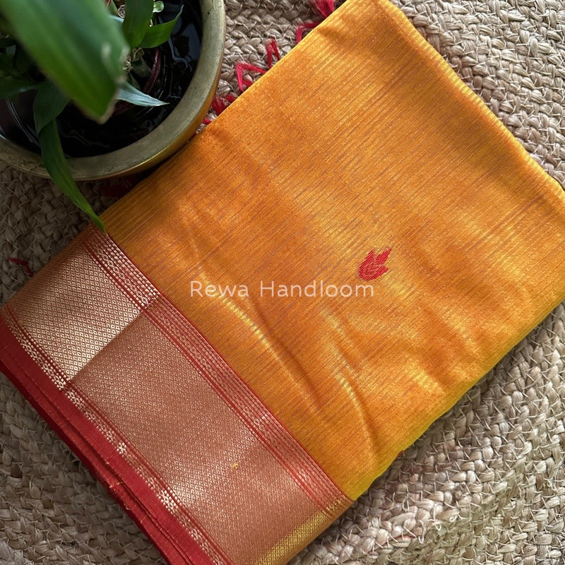 Maheshwari Butta Pallu Silk Golden Yellow Saree ZM01