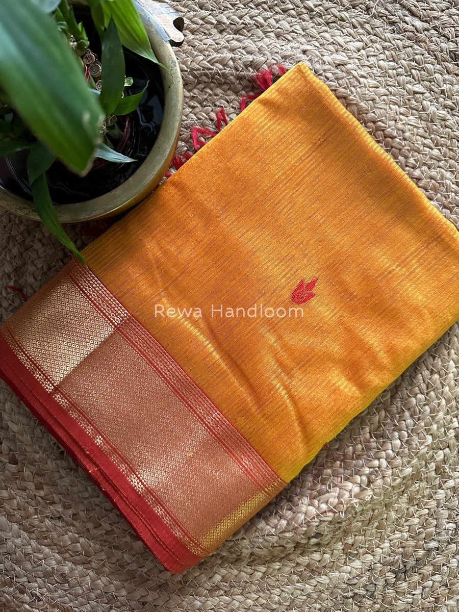 Maheshwari Butta Pallu Silk Golden Yellow Saree ZM01