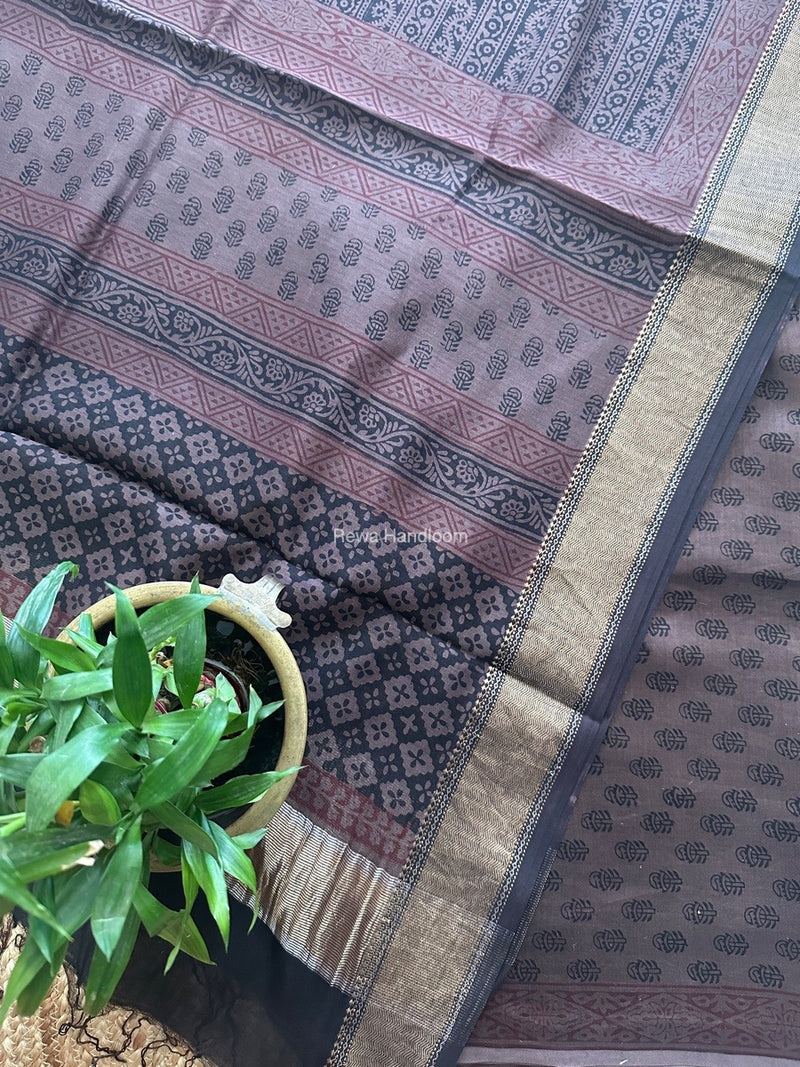 Maheshwari Coffee Brown Bagh Print Top-Dupatta Set BTD023