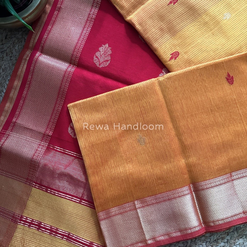 Maheshwari Butta Pallu Silk Golden Yellow Saree ZM01