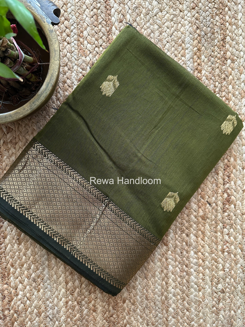 Maheshwari Mehendi Green Lotus Butta Saree LLBS079