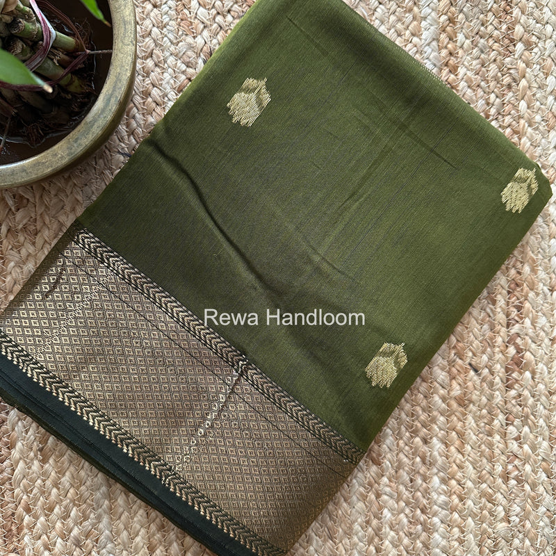 Maheshwari Mehendi Green Lotus Butta Saree LLBS079