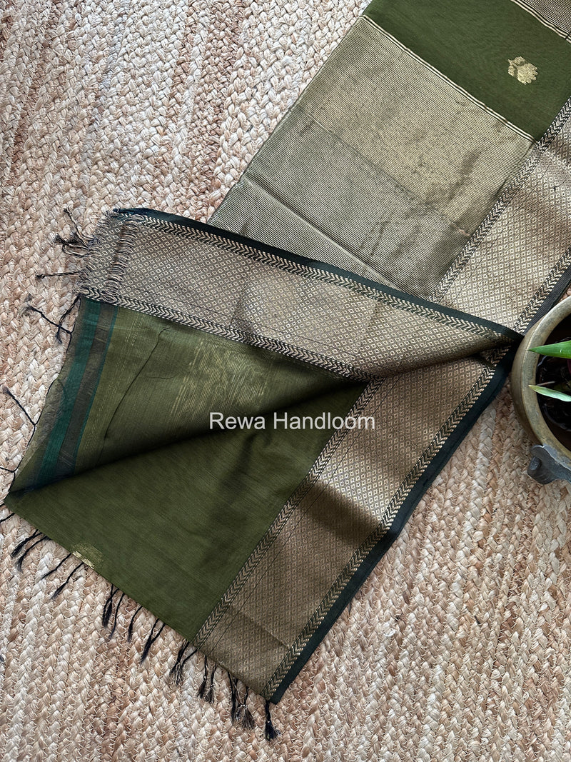 Maheshwari Mehendi Green Lotus Butta Saree LLBS079