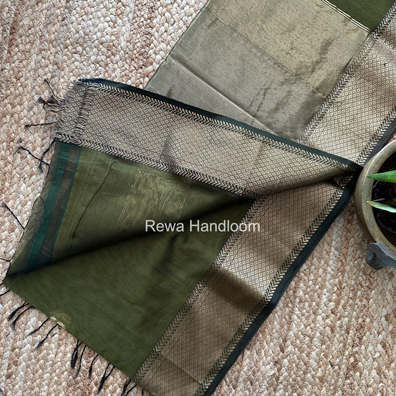 Maheshwari Mehendi Green Lotus Butta Saree LLBS079