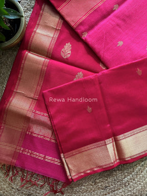 Maheshwari Butta Pallu Silk Rani Pink Saree ZM02