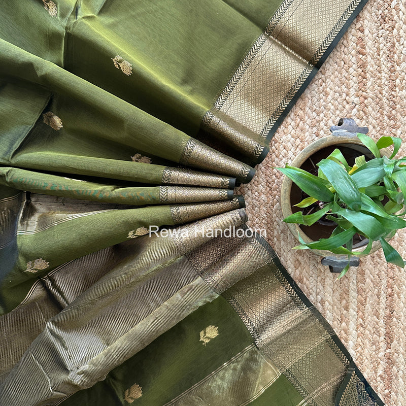 Maheshwari Mehendi Green Lotus Butta Saree LLBS079