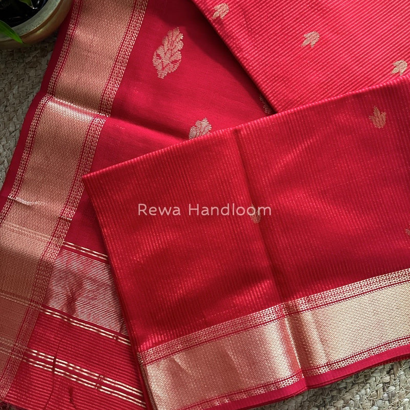 Maheshwari Butta Pallu Silk Red Saree ZM03