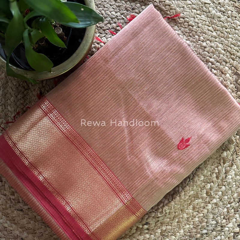 Maheshwari Butta Pallu Silk Light Peach Saree ZM05