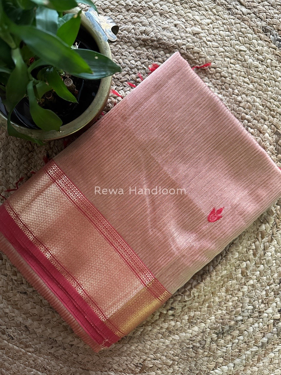 Maheshwari Butta Pallu Silk Light Peach Saree ZM05