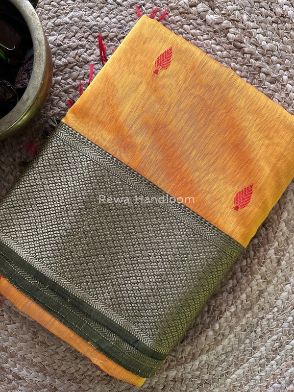 Maheshwari Mustard Yellow Resham Thread Butti Saree RBS52