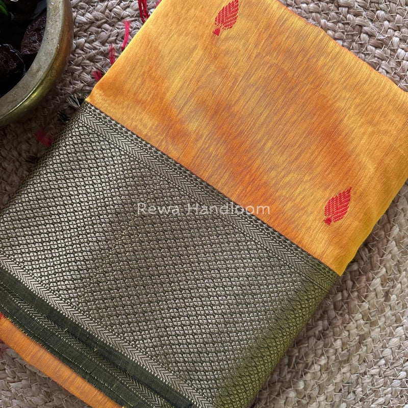 Maheshwari Mustard Yellow Resham Thread Butti Saree RBS52