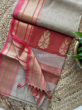 Maheshwari Beige Tissue Silk Saree-TBS01