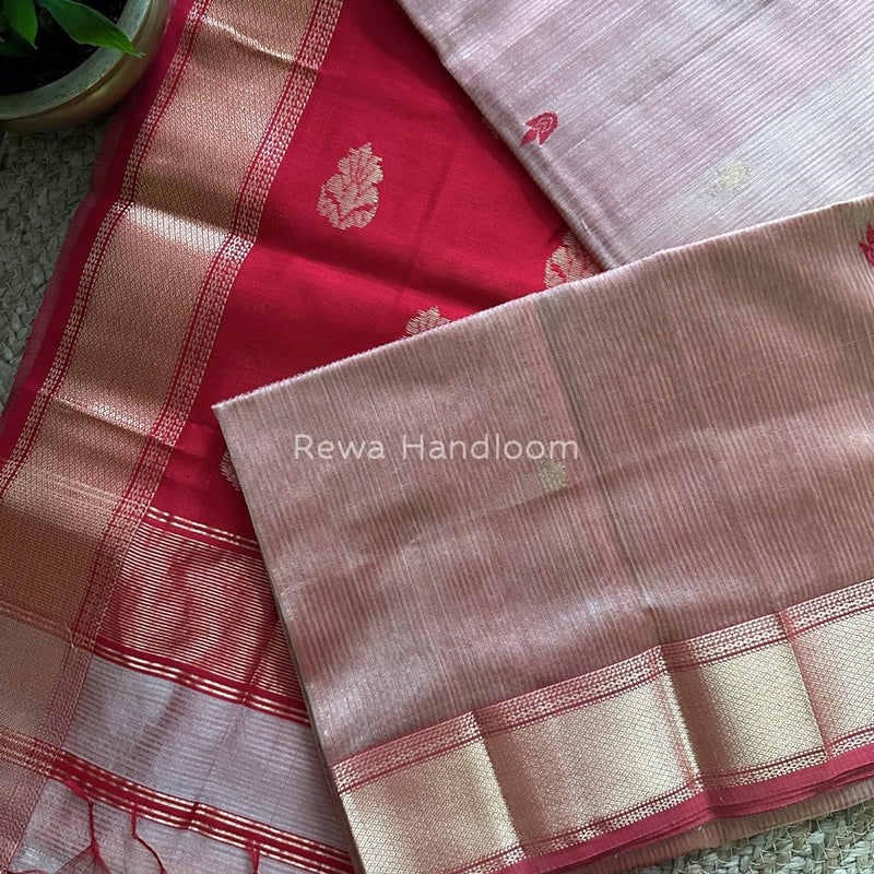 Maheshwari Butta Pallu Silk Light Peach Saree ZM05