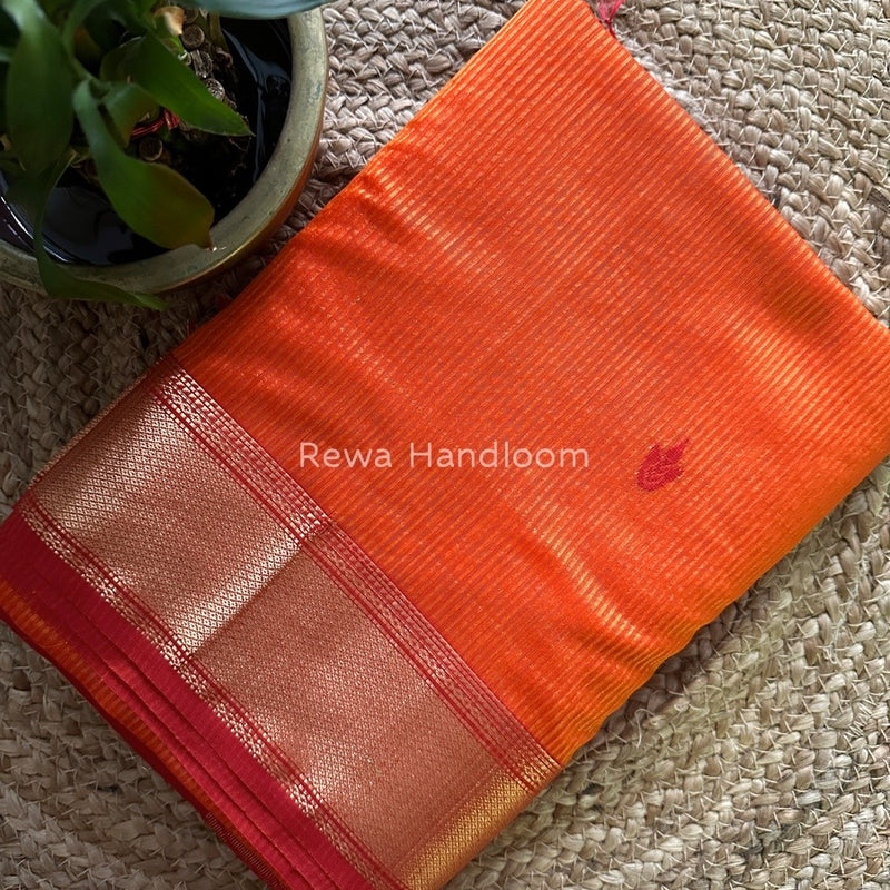 Maheshwari Butta Pallu Silk Orange Saree ZM06