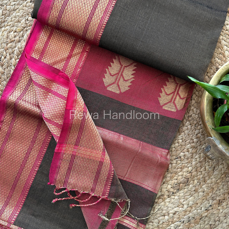 Maheshwari Black Tissue Silk Saree-TBS02