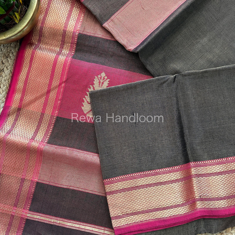 Maheshwari Black Tissue Silk Saree-TBS02